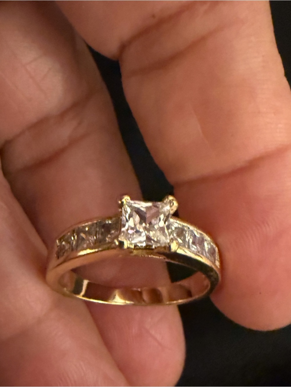 Gold Solitaire Engagement Ring with Princess-Cut Center Stone